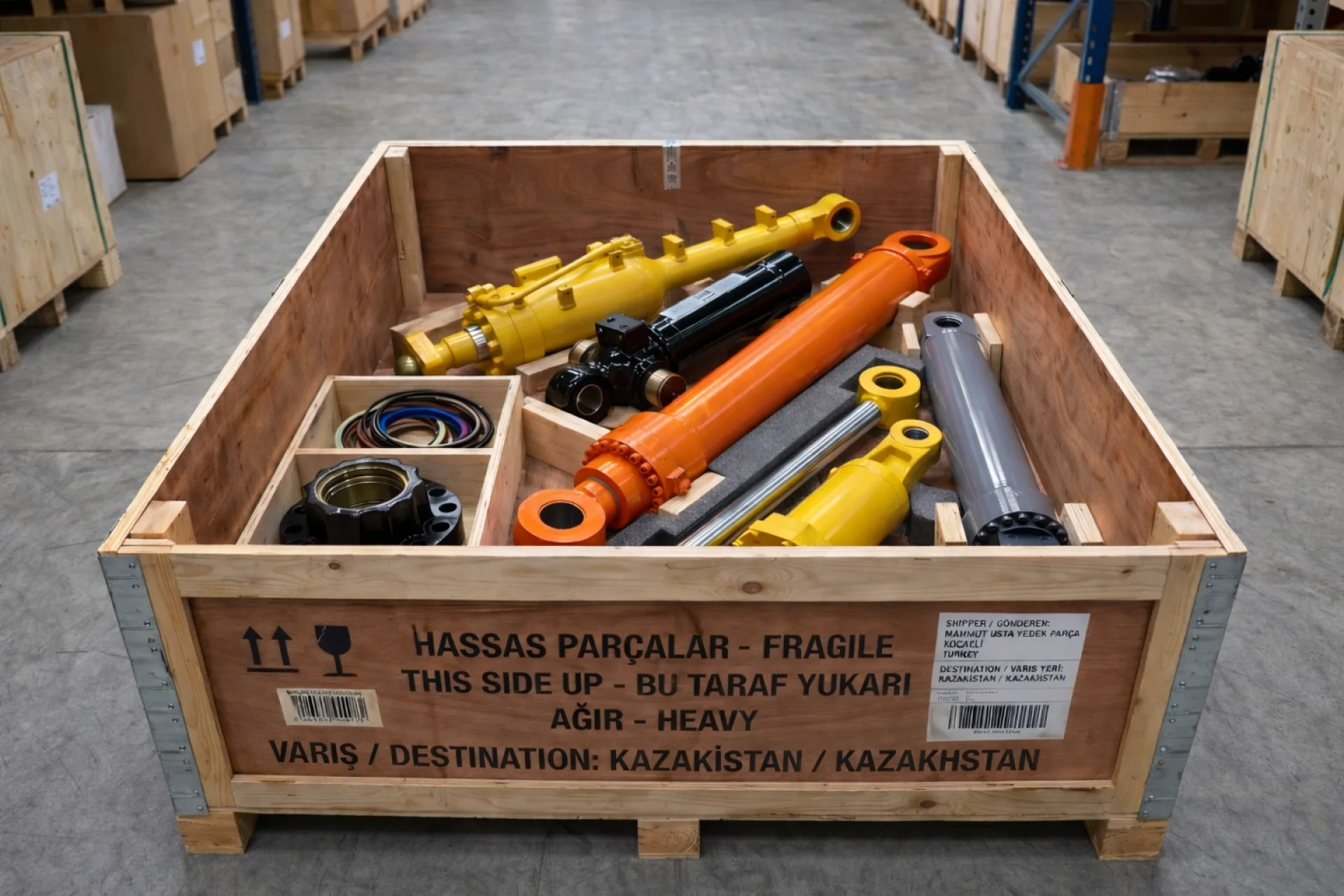 Hydraulic cylinder and seal repair kit for Caterpillar and Volvo excavators